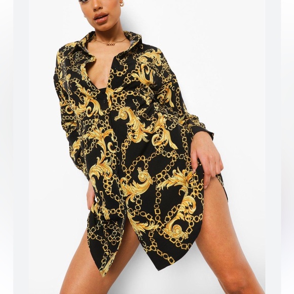 Other - Black and Gold Chain Print Shirt Dress size M
Coverups tunic
